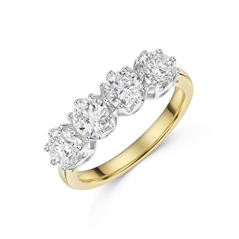 18ct Yellow Gold 1.60ct Round Brilliant 4 Stone Diamond Solitaire Ring