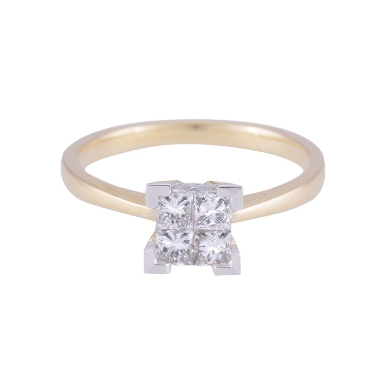 18ct Yellow Gold 0.50ct Princess Cut Diamond Cluster Ring