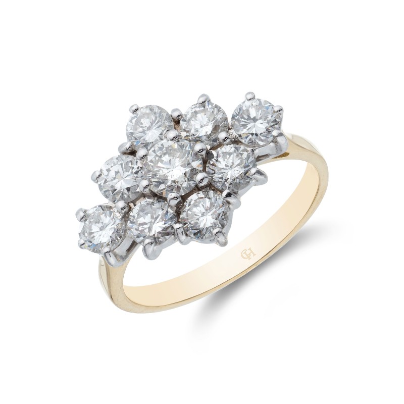 18ct Yellow Gold Brilliant Cut 2.15ct Diamond Cluster Ring