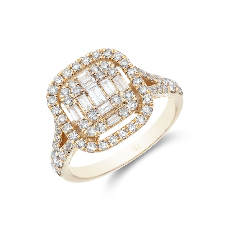 18ct Yellow Gold Baguette Cut 1.00ct Diamond Cluster Ring