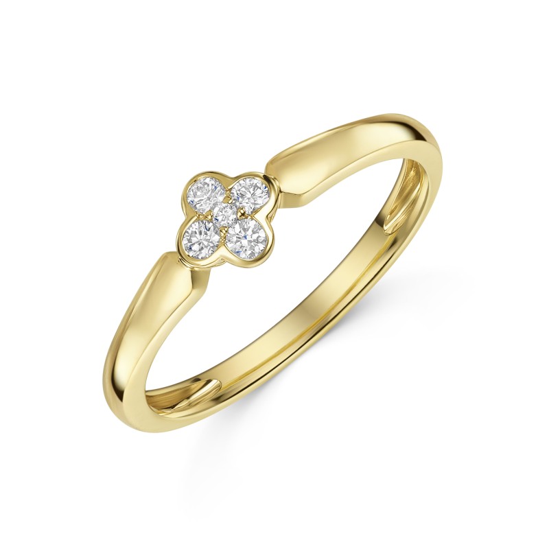 18ct Yellow Gold Round Brilliant 0.10ct Diamond Clover Cluster Ring