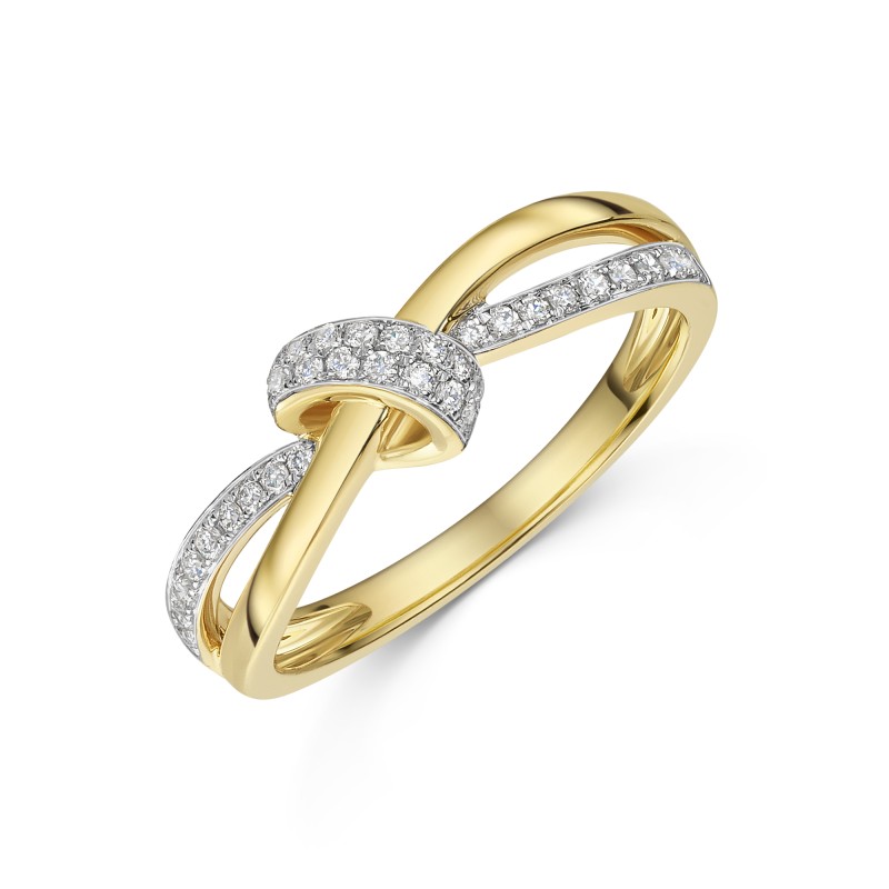 18ct Yellow Gold Round Brilliant 0.20ct Diamond Knot Fancy Band