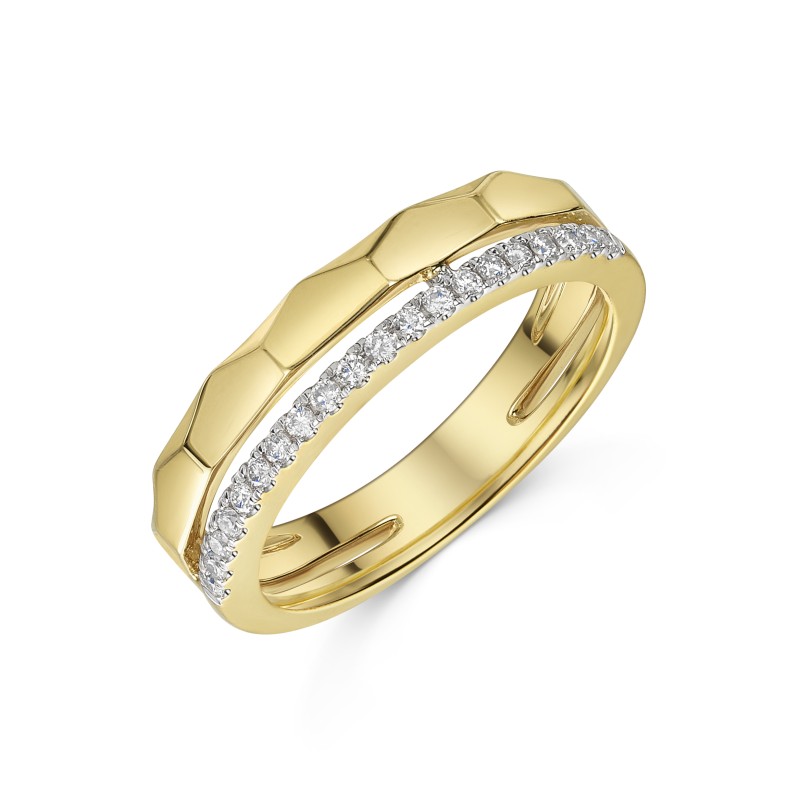 18ct Yellow Gold Round Brilliant 0.15ct Diamond Double Row Fancy Band