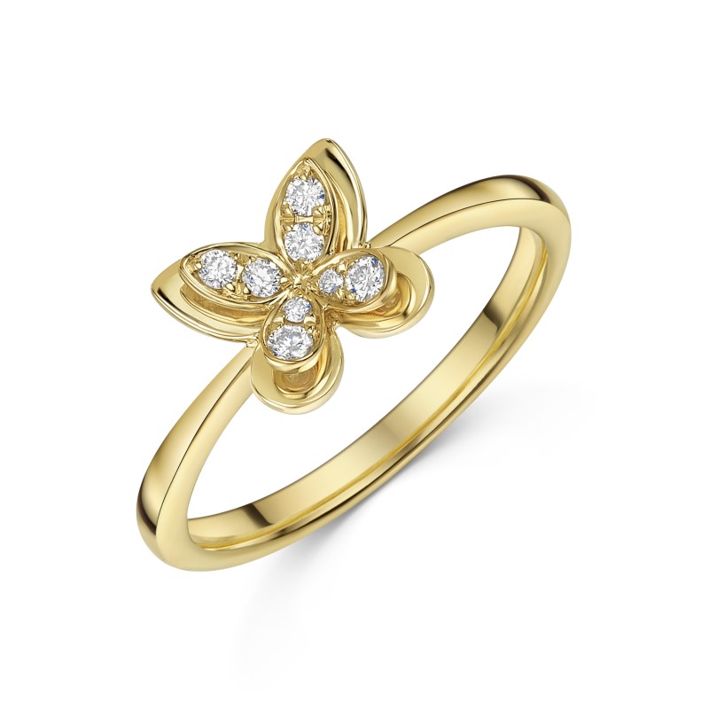 18ct Yellow Gold Round Brilliant 0.10ct Diamond Butterfly Ring