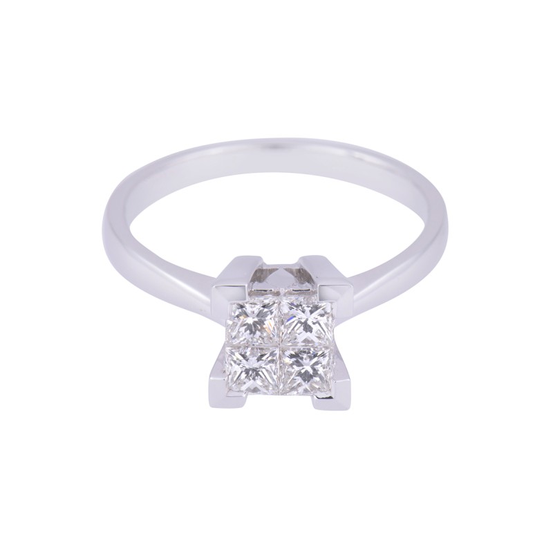 18ct White Gold Approx 0.75ct Princess Cut Diamond Tile Cluster Ring