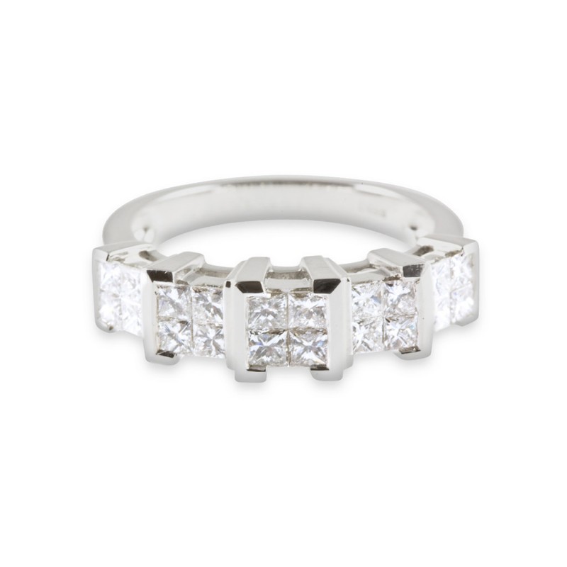 18ct White Gold 1.00ct Princess Cut Diamond Tile Cluster Ring