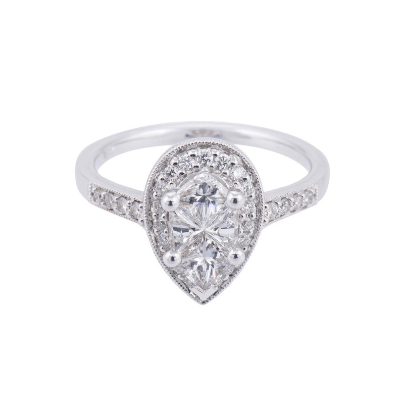18ct white gold fancy pear shape 1.15ct diamond cluster ring