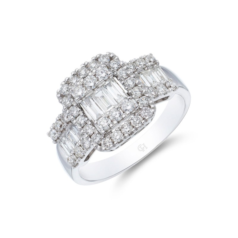 18ct White Gold Baguette and Brilliant Cut 1.00ct Diamond Cluster Ring