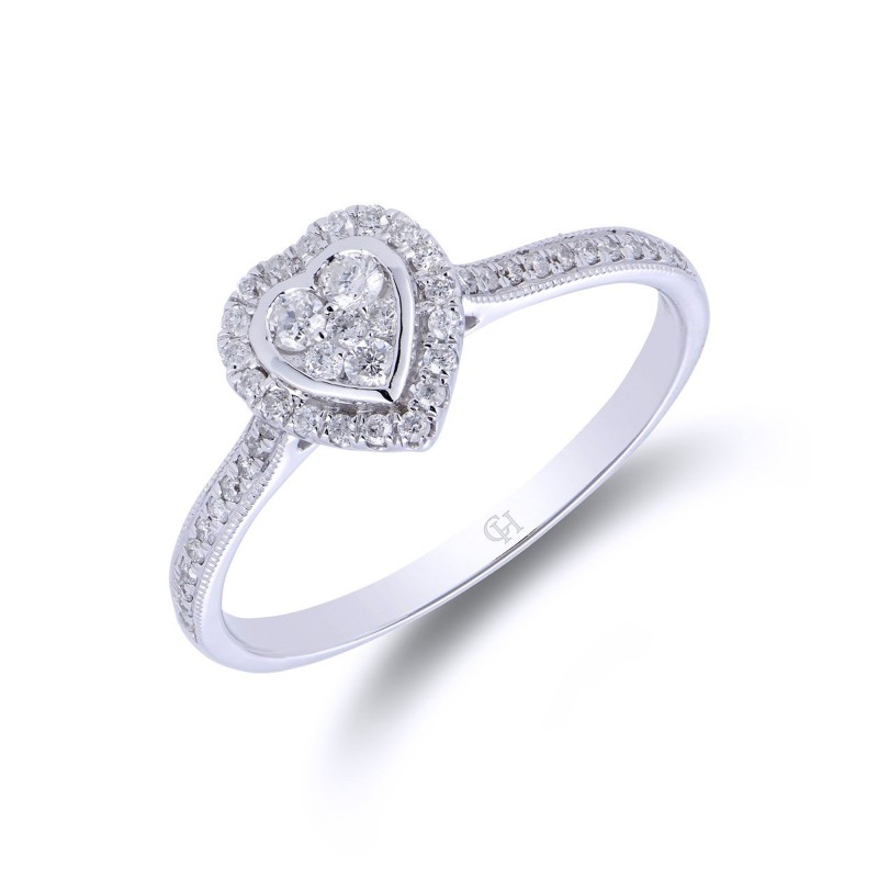 18ct White Gold Brilliant Cut 0.20ct Diamond Heart Cluster Ring