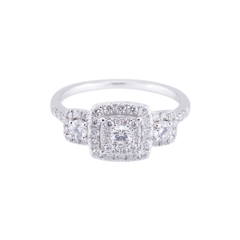 Platinum 0.75ct Round Brilliant Diamond Tripple Cluster Ring