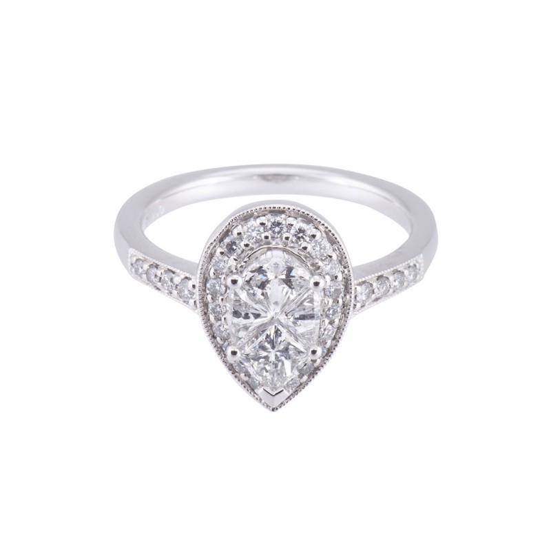 Platinum 1.00ct Pear Shape Diamond Cluster Ring