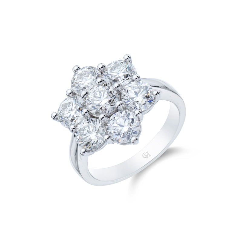 Platinum Brilliant Cut 3.20ct Diamond Flower Cluster Ring