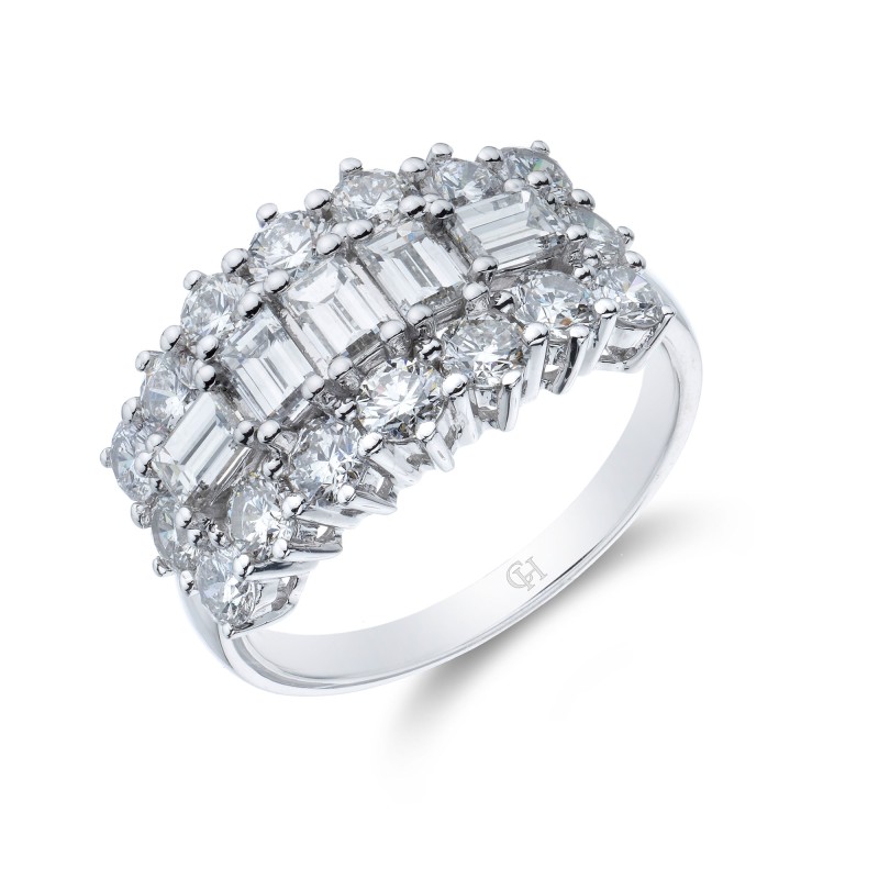 Platinum Baguette and Brilliant Cut 2.80ct Diamond Cluster Ring