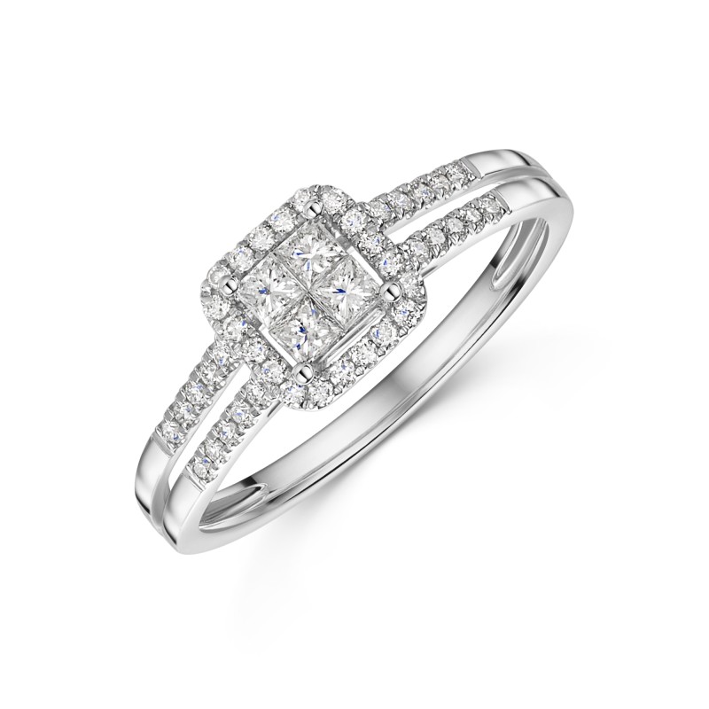 Platinum 0.33ct Tile Cut with Split Diamond Shoulder Ring