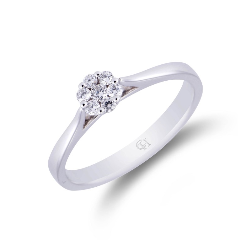 9ct White Gold Brilliant Cut 0.15ct Diamond Flower Cluster Ring