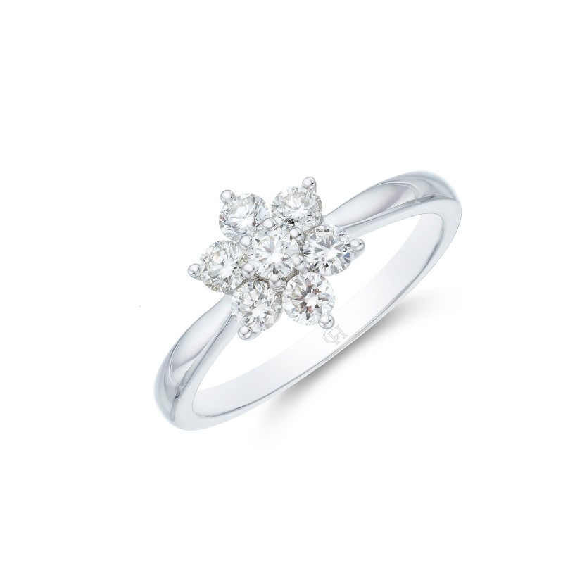9ct White Gold Round Brilliant 0.51ct Diamond Flower Cluster Ring