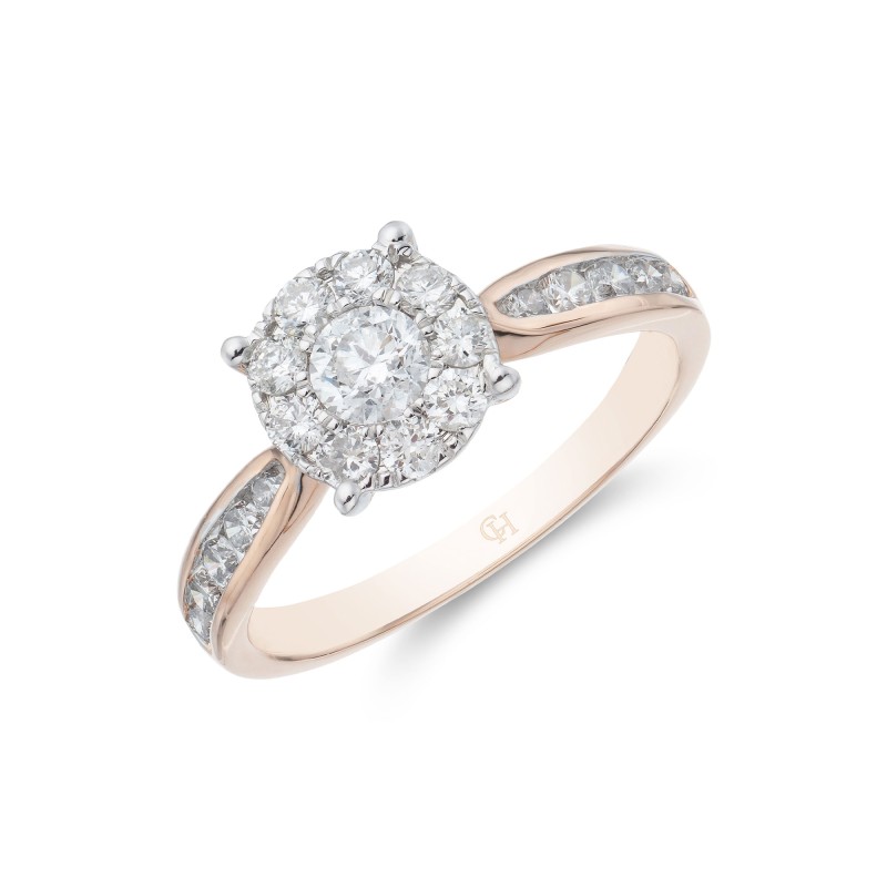 18ct Rose Gold Brilliant Cut 0.75ct Diamond Cluster Ring