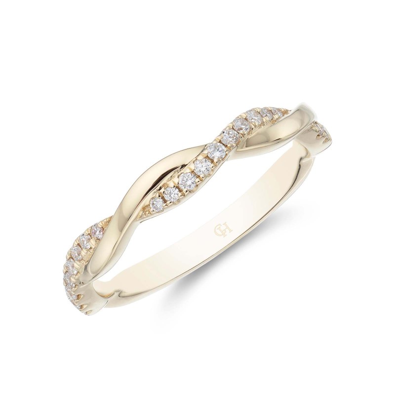 18ct Yellow Gold Brilliant Cut 0.13ct Diamond Twist Eternity Ring
