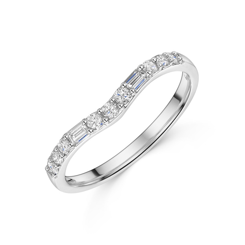 Platinum 0.27ct Round Brilliant & Baguette Diamond Wishbone Eternity Ring