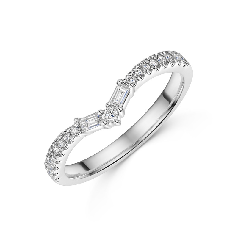 Platinum Round Brilliant & Baguette Cut 0.23ct Diamond Wishbone Eternity Ring