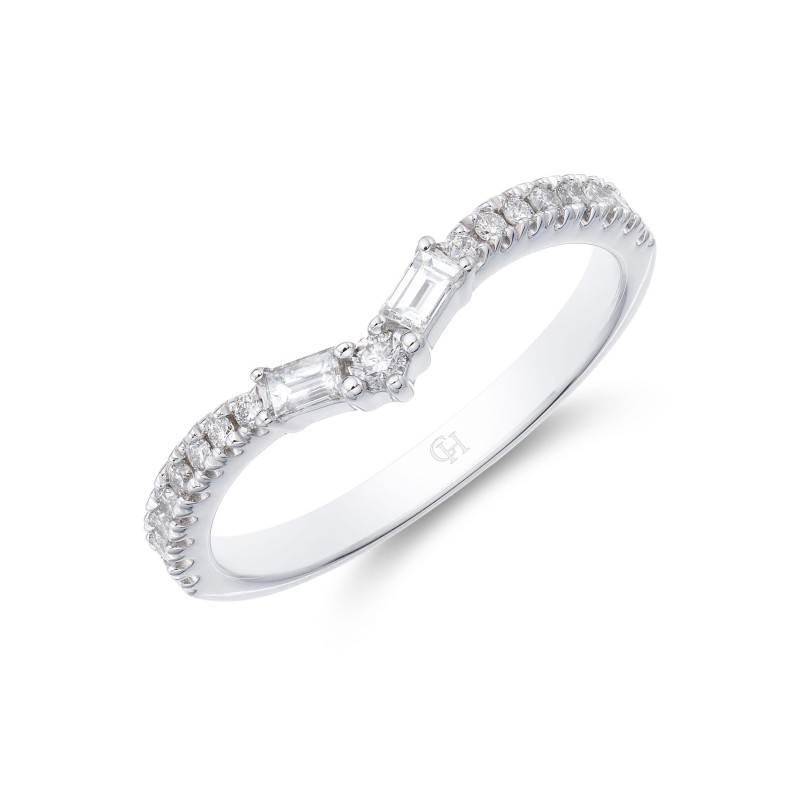 9ct White Gold Brilliant and Baguette Cut 0.25ct Diamond Shaped Eternity Ring