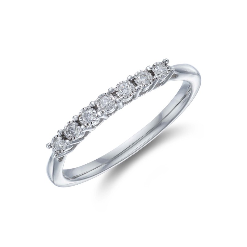 9ct White Gold Round Brilliant 0.07ct Diamond Illusion Set Eternity Ring