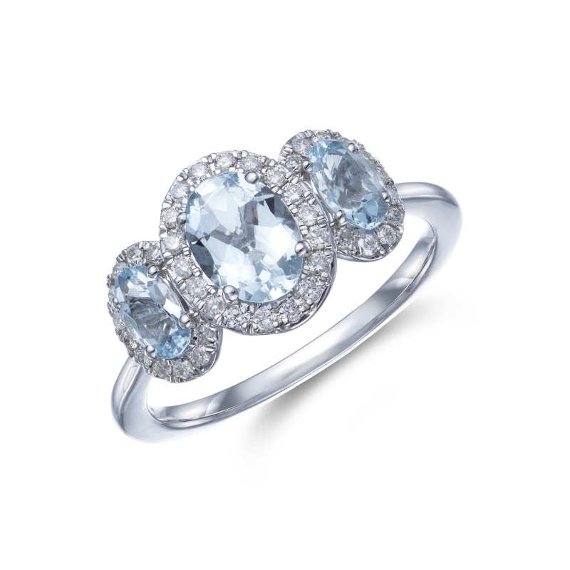 9ct White Gold 0.23ct Diamond and 1.11ct Aquamarine Ring