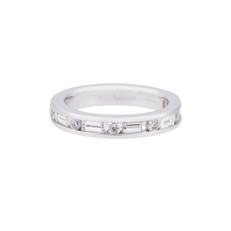 18ct White Gold 1.00ct Round Brilliant and Baguette Cut Diamond Half Hoop Eternity Ring