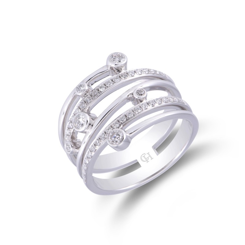 18ct yellow gold diamond set multistrand bubble ring 0.37ct