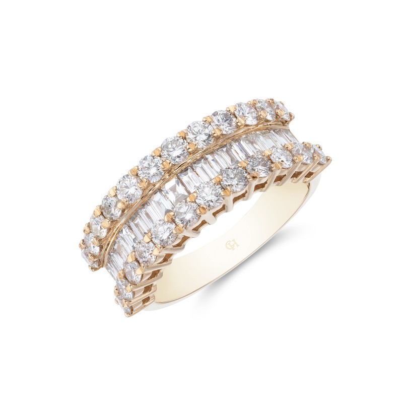 18ct Yellow Gold Brilliant and Baguette Cut 2.00ct Diamond Fancy Band