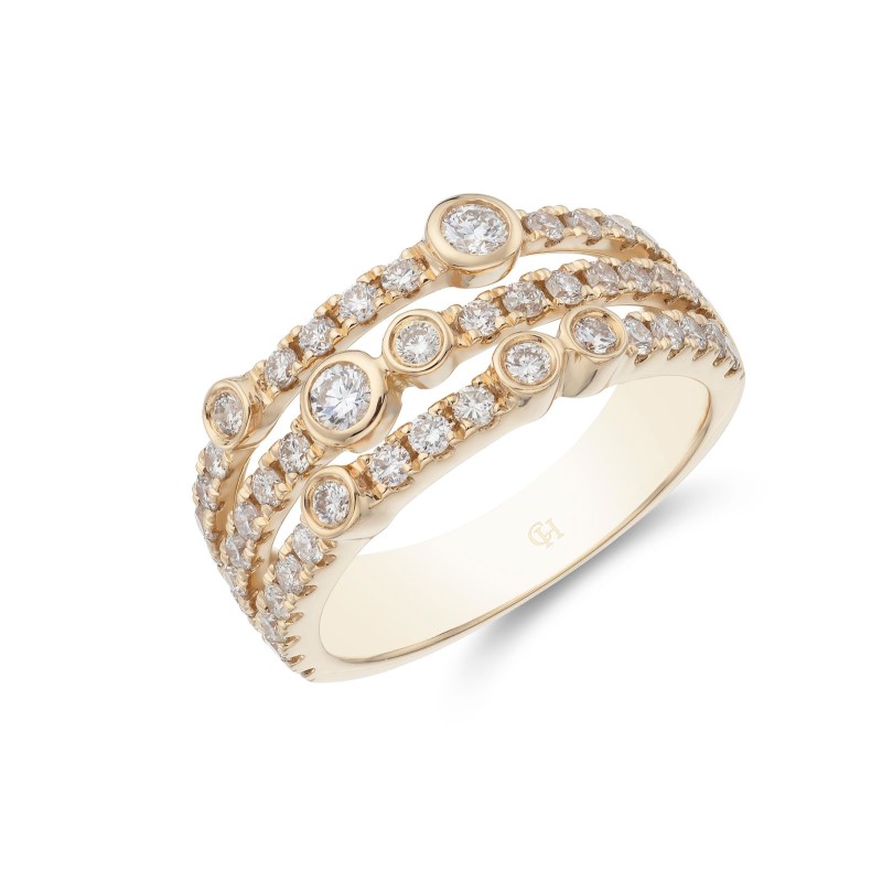 18ct Yellow Gold Brilliant Cut 0.80ct Rub Over Diamond Fancy Band