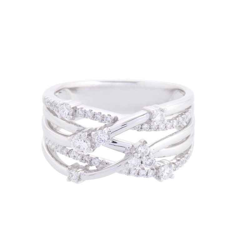 18ct White Gold 0.50ct Round Brilliant Cut Diamond Multi Row Crossover Ring