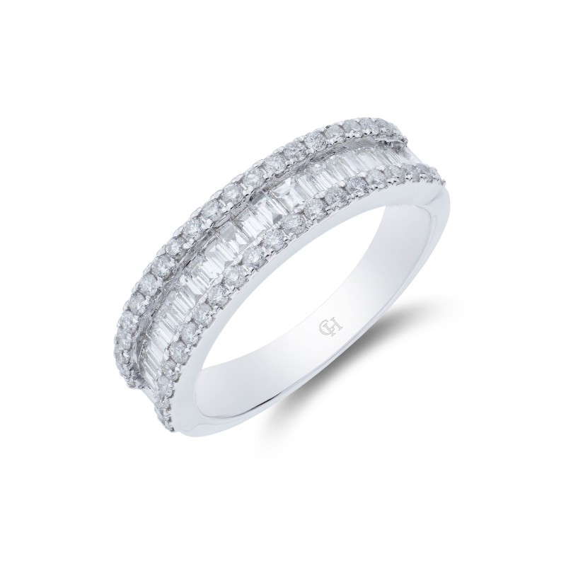 18ct White Gold Baguette and Brilliant Cut 0.77ct Diamond Fancy Band