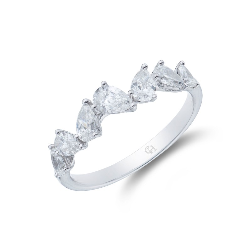 18ct White Gold Pear Cut 0.90ct Diamond Fancy Band