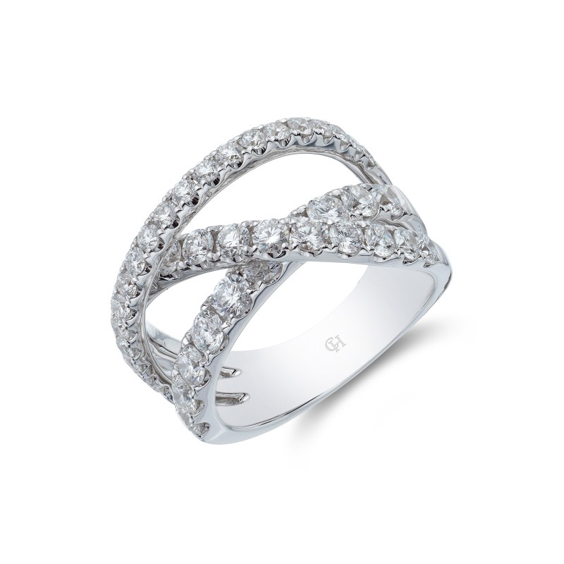 18ct White Gold Brilliant Cut 2.21ct Diamond Crossover Fancy Band