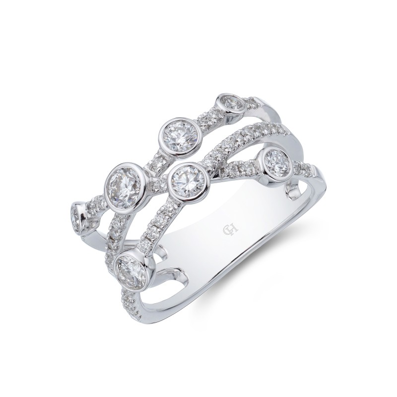 18ct White Gold Rub Over Brilliant Cut 0.89ct Diamond Fancy Band