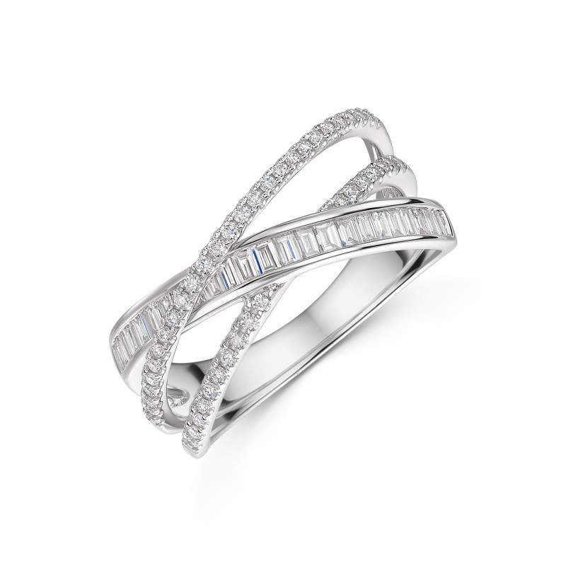 18ct White Gold 0.60ct Mixed Cut Diamond Crossover Fancy Band
