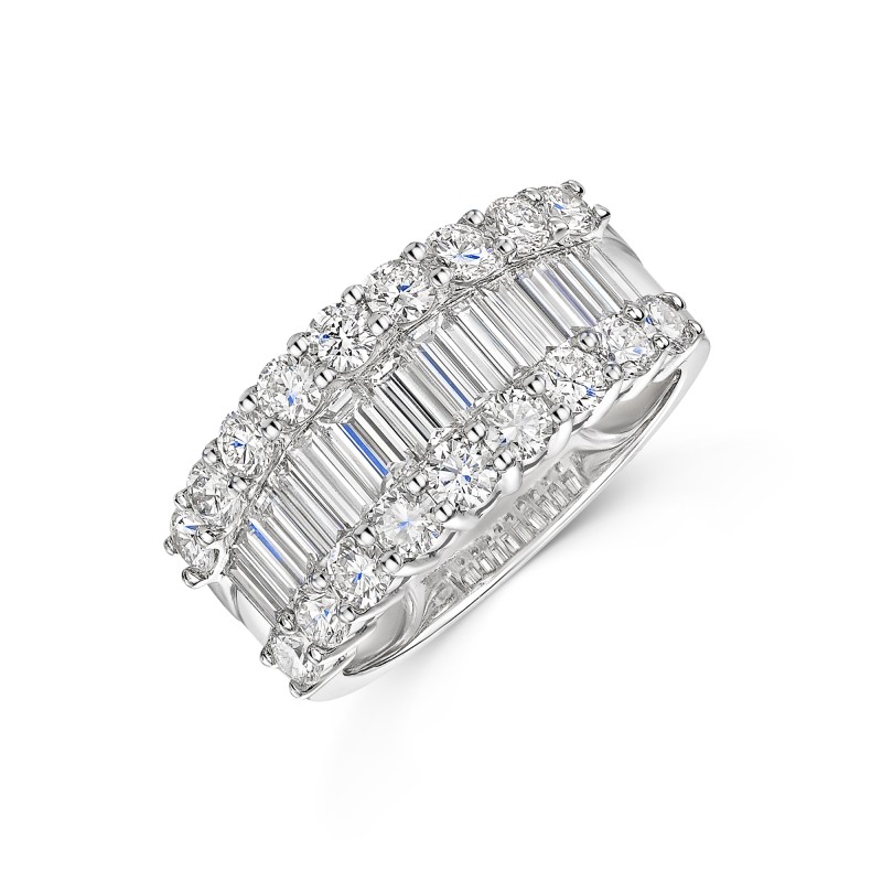 18ct White Gold 2.27ct Baguette and Round Brilliant Diamond Fancy Band