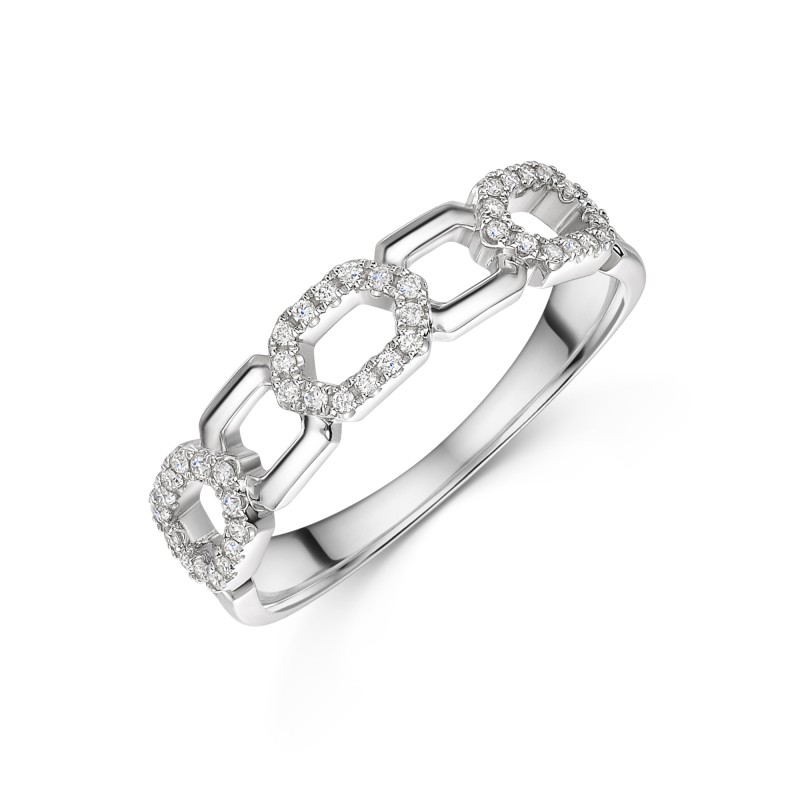 18ct White Gold Link Style 0.14ct Diamond Fancy Band