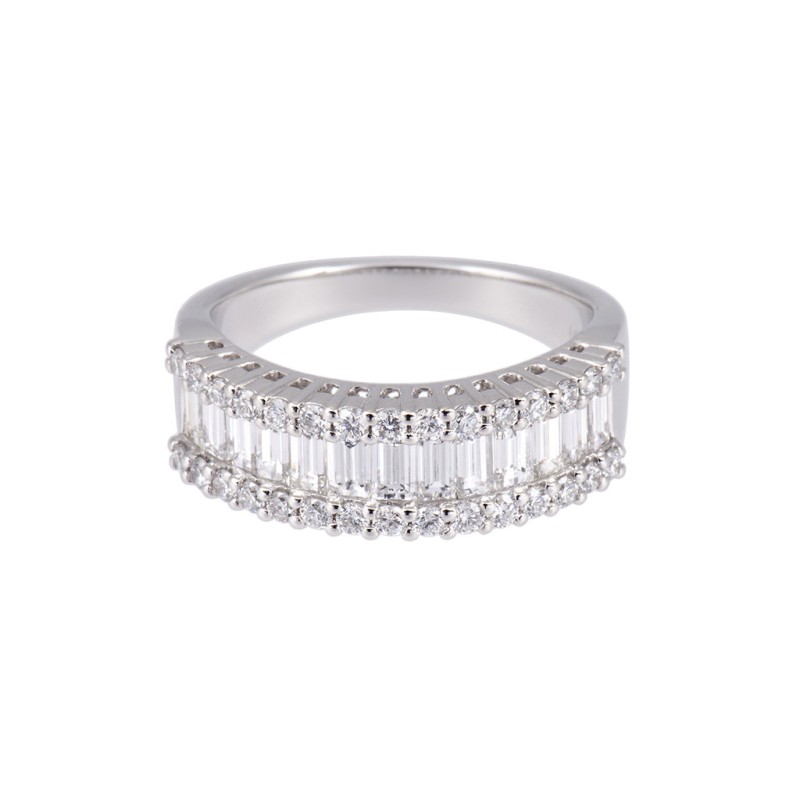 Platinum 1.02ct Round Brilliant and Baguette Cut Diamond Ring