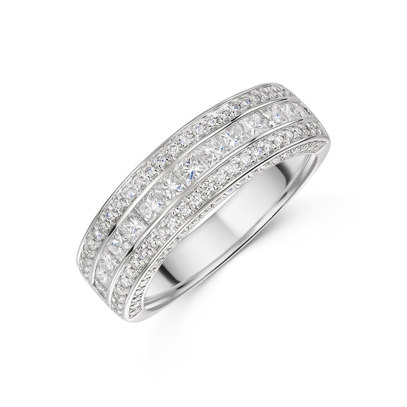 Platinum 1.00ct Princess and Round Brilliant Cut Diamond Band