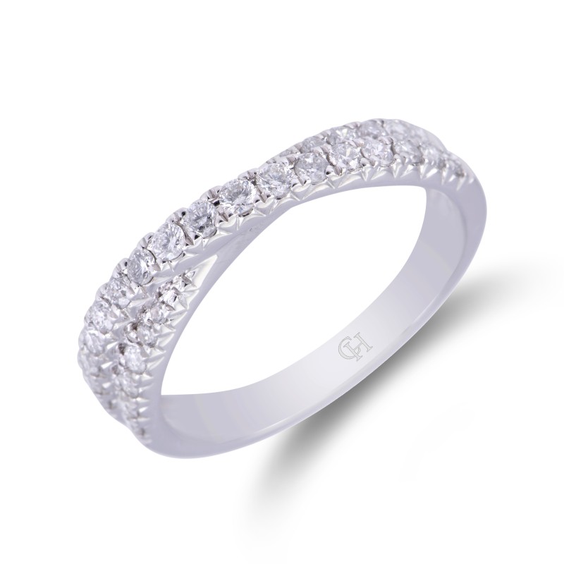 9ct White Gold Round Brilliant Cut 0.50ct Diamond Cross Over Fancy Band