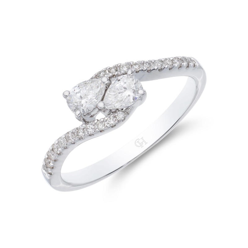 9ct White Gold Pear and Brilliant Cut 0.40ct Diamond Two Stone Ring