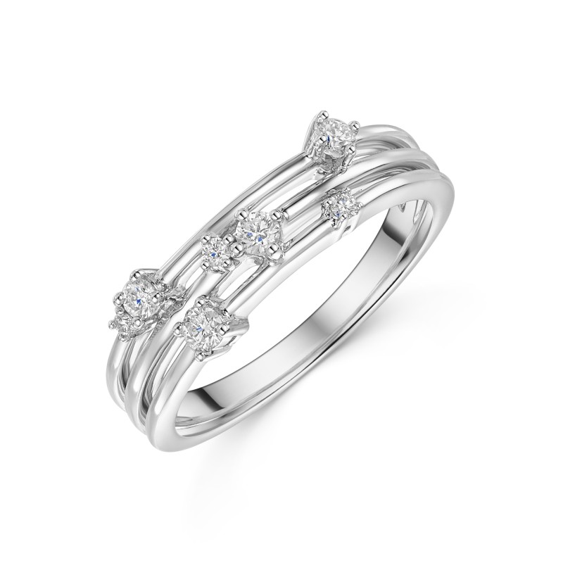 18ct White Gold 0.65ct Diamond 3 Row Fancy Band