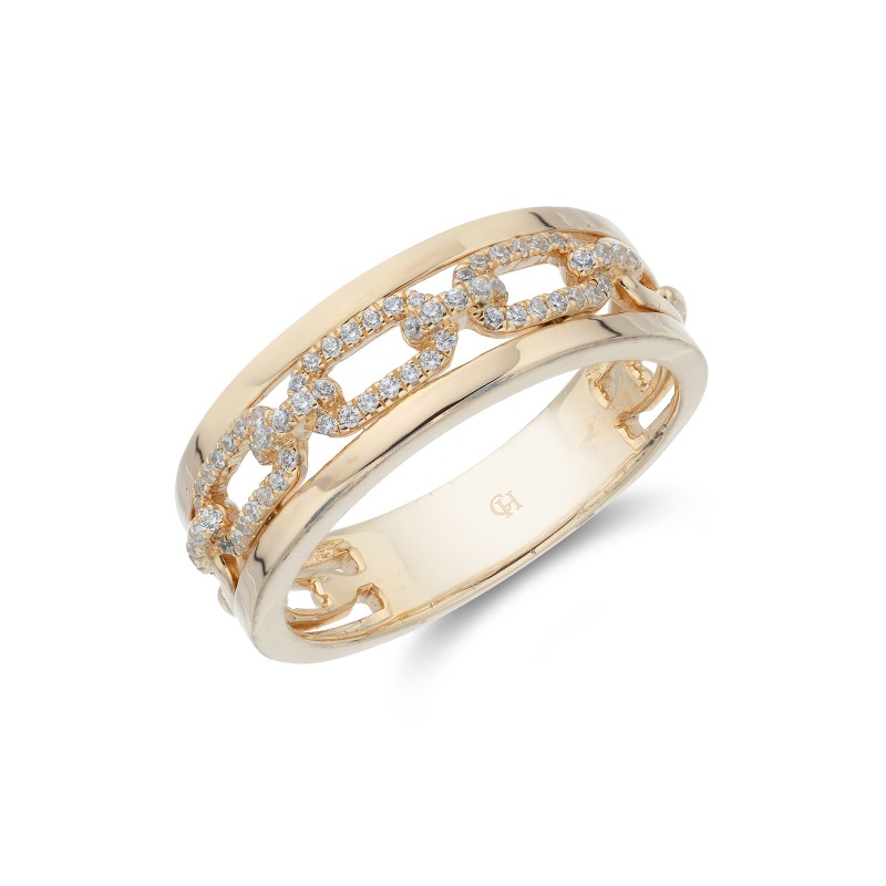 9ct Yellow Gold Brilliant Cut 0.21ct Diamond Link Fancy Band