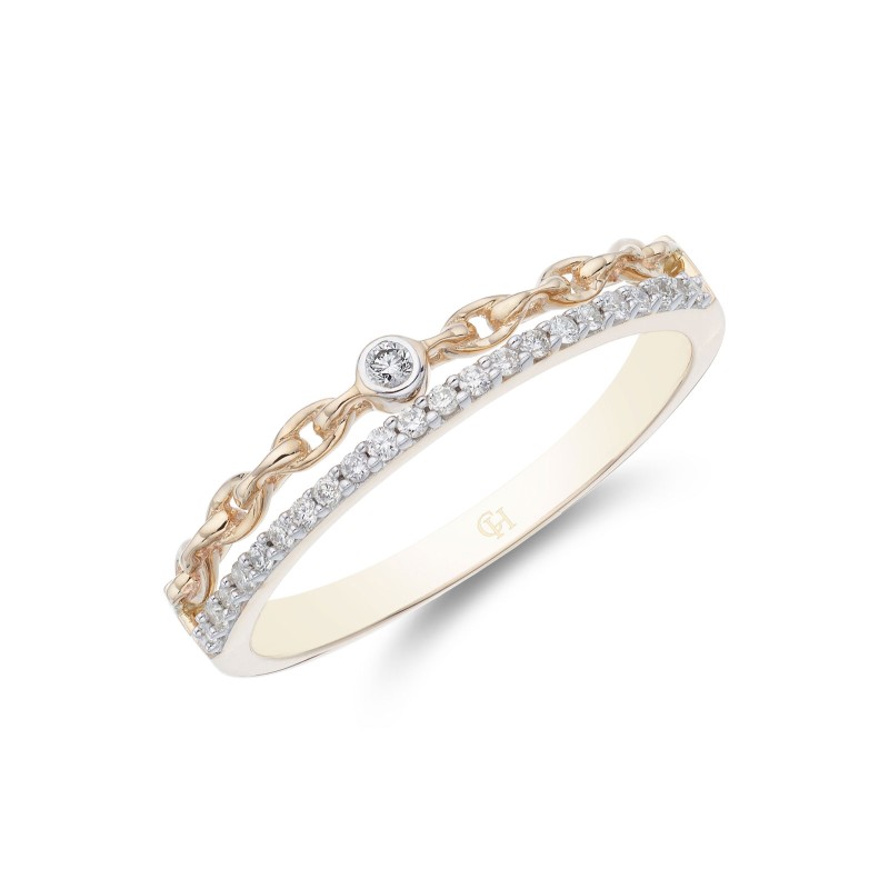 9ct Yellow Gold Brilliant Cut Diamond 0.10ct Double Row Link Fancy Band