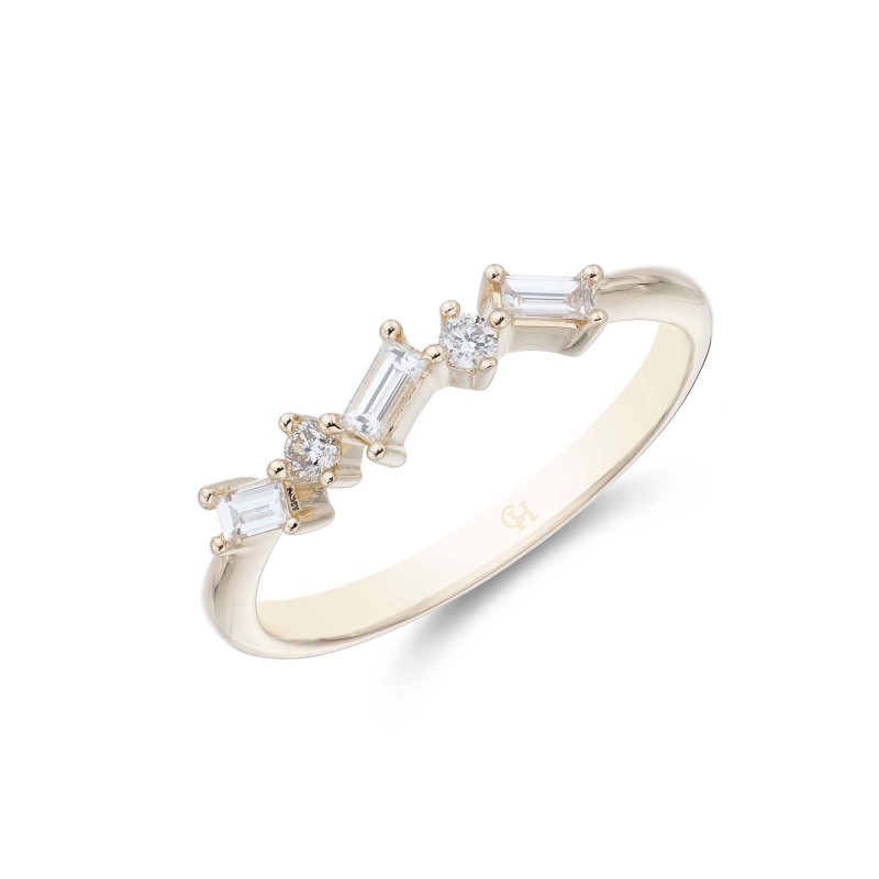 9ct Yellow Gold Baguette 0.20ct Diamond Fancy Band Ring