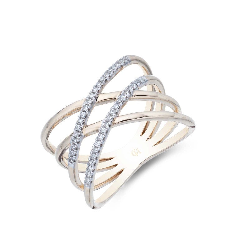 9ct Yellow Gold Brilliant Cut Diamond 0.13ct Cross Over Fancy Band