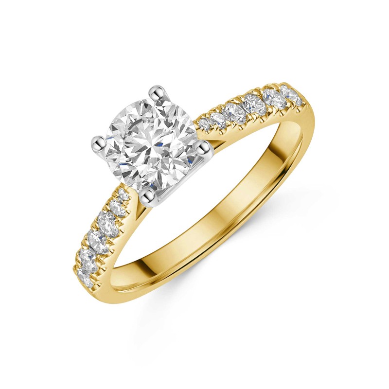 18ct Yellow Gold Round Brilliant 1.00ct Solitaire Ring with Claw Set Diamond Shoulders