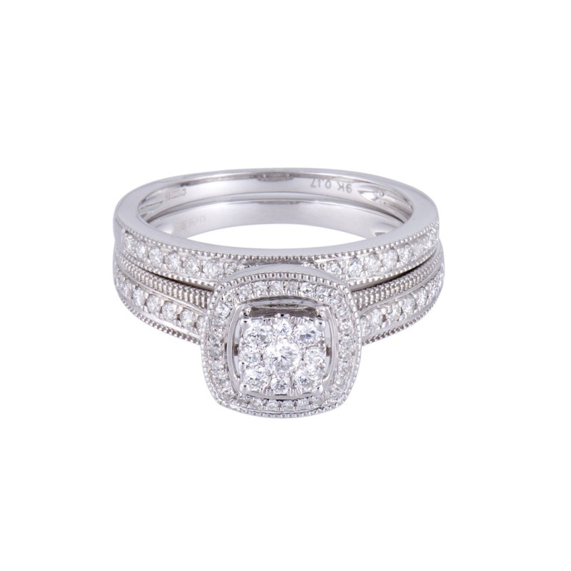 9ct White Gold Round Brilliant Cluster and Matching Band 0.50ct